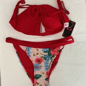 Red and Floral Bikini Set New Medium